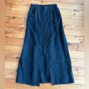 Flax by Jeanne Engelhart 100% Linen Front Slit Midi Skirt Lagenlook small black